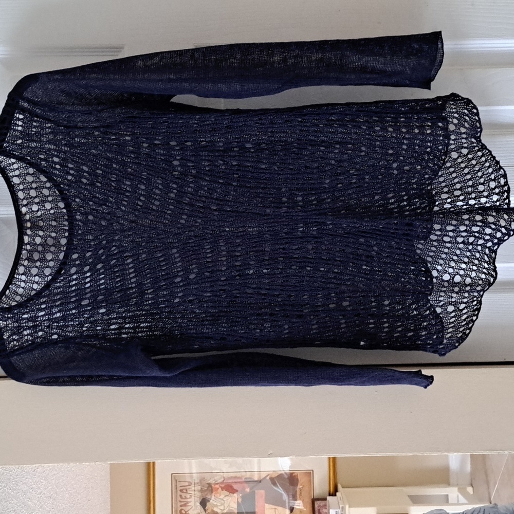 Eileen Fisher 2pc Organic Linen Navy Crocheted Sweater  & Silk Sleeveless S  NEW - Picture 5 of 10